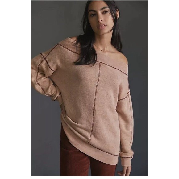 Pilcro Sweaters - Anthropologie Pilcro off the shoulder mauve slouchy sweatshirt size Small